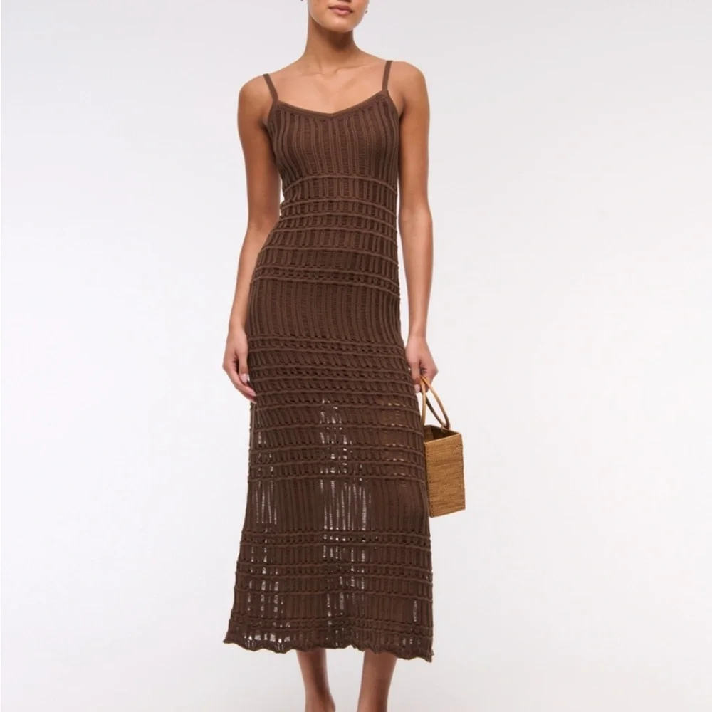 Abercrombie & Fitch Chocolate Brown Crochet Maxi Dress